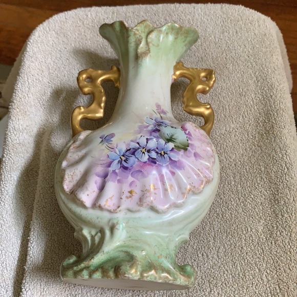 Other - Vintage Victorian Porcelain Vase Gold Green Purple 8 1/2”